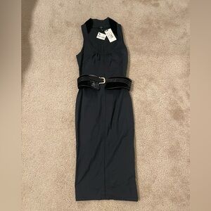 Gucci Sleek navy blue Sleeveless Midi Dress with Statement Belt